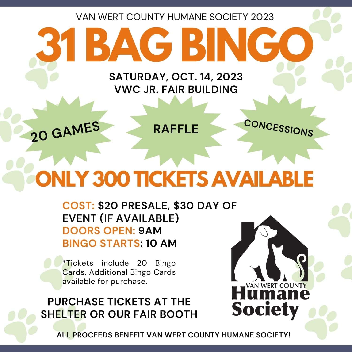 Van Wert County Humane Society 31 Bag Bingo