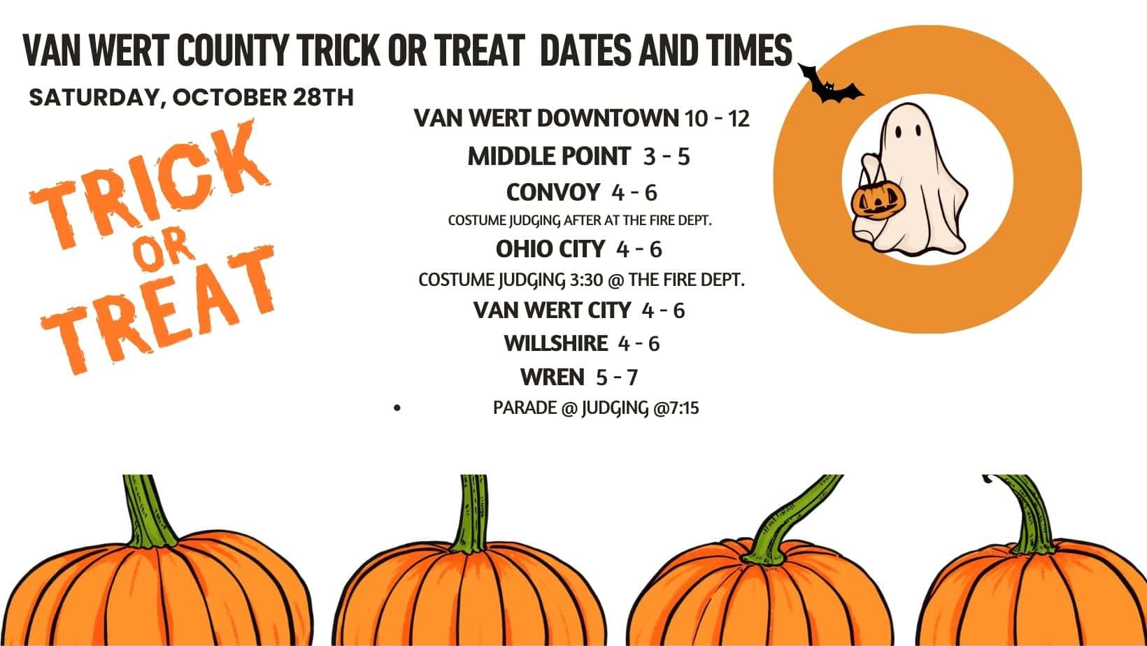 Van Wert County Trick or Treat Schedule Visit Van Wert