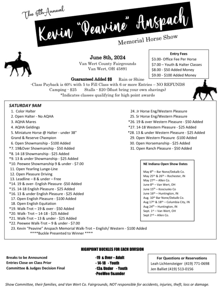 Kevin Anspach Memorial Horse Show @ Van Wert County Fairgrounds